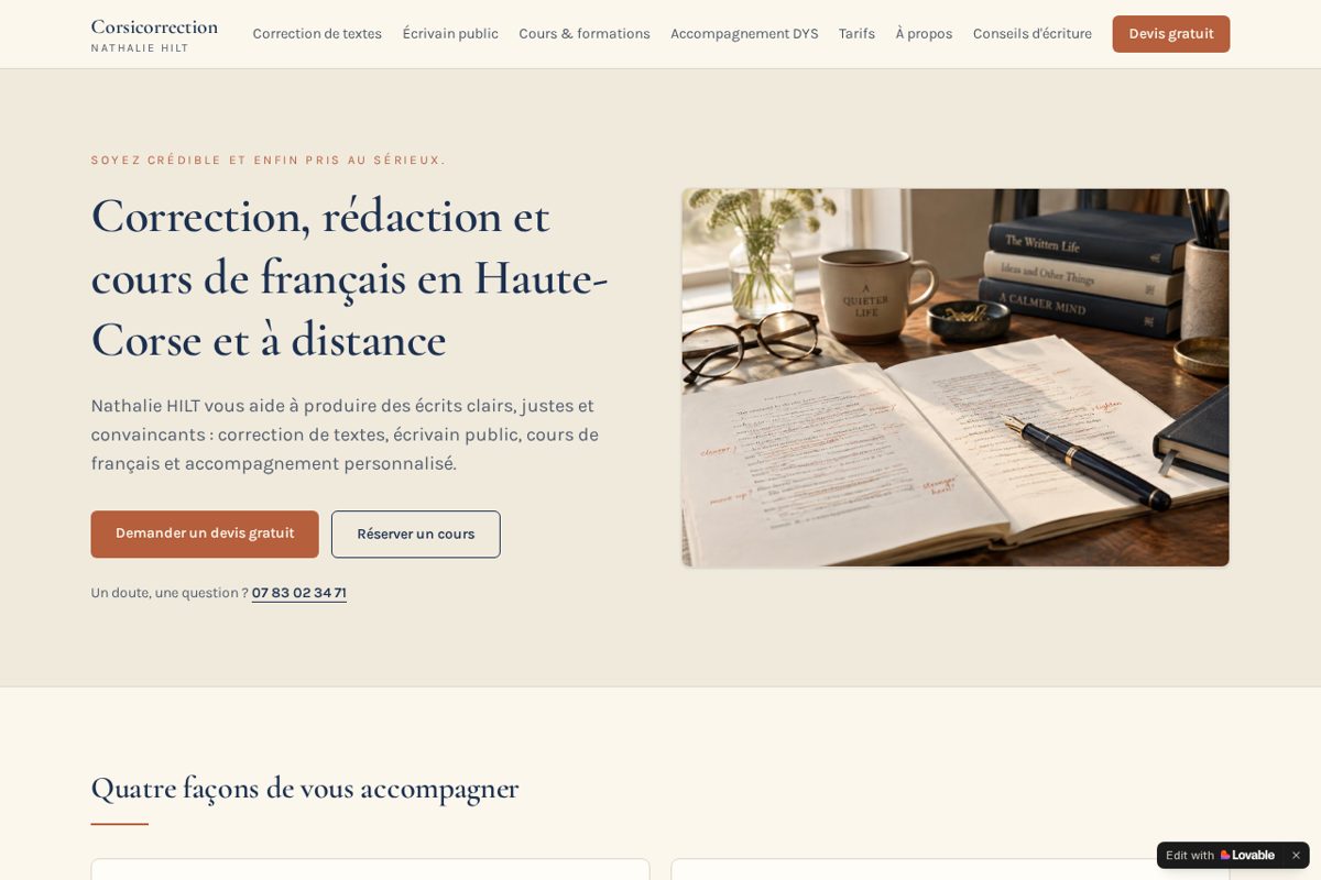 Aperçu du site Corsica Correction, service de correction et relecture