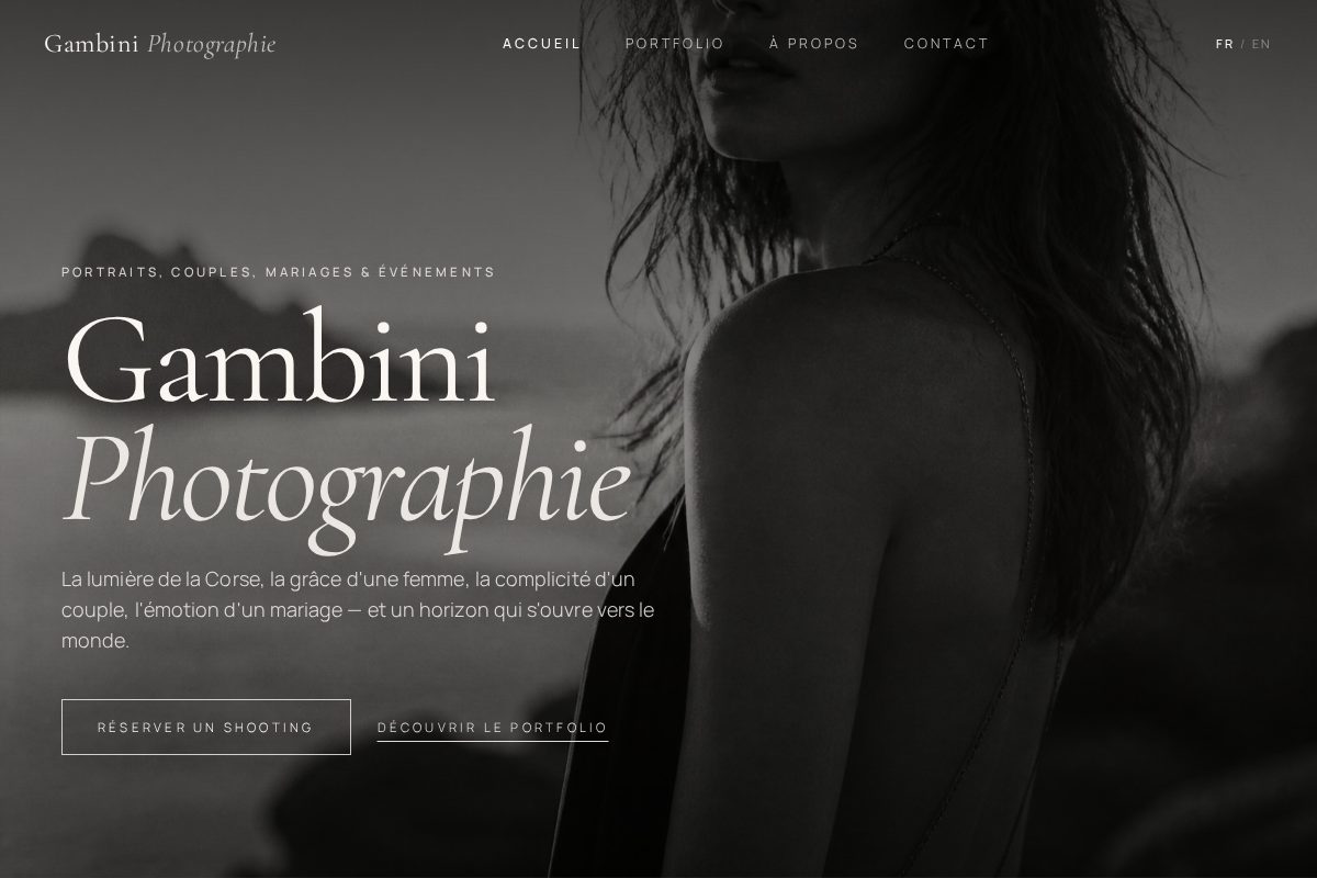 Aperçu du site de Gambini Photographie, portfolio de photographe